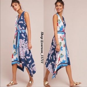 Anthropologie floral sleeveless midi faux wrap dress size 14